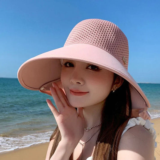 【🔥Hot Sale】👒Large-brim Hollow Sunscreen Hat with Removable Neck Shawl😍
