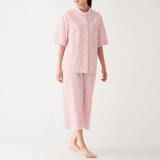 【🔥Hot Sale】100% Cotton Bubble Weave Short-Sleeve Top and Mid-Length Pants Sleepwear Set