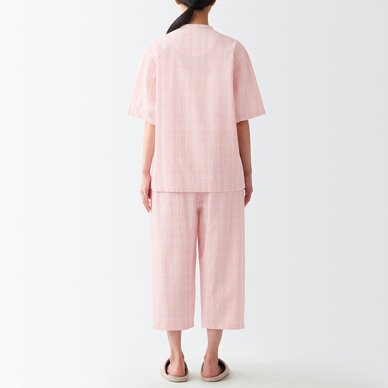【🔥Hot Sale】100% Cotton Bubble Weave Short-Sleeve Top and Mid-Length Pants Sleepwear Set