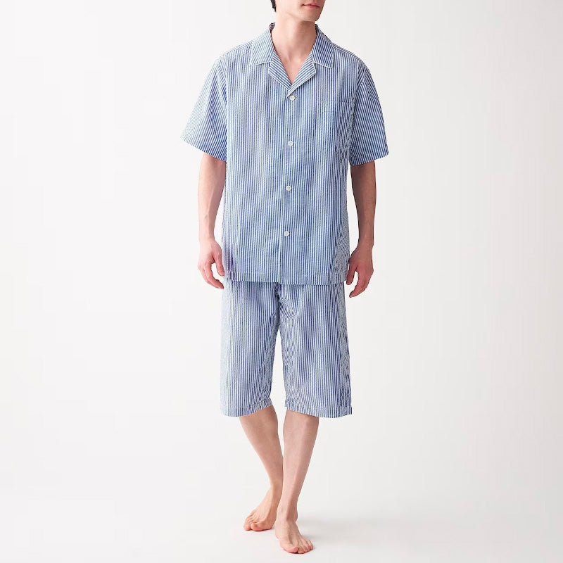 【🔥Hot Sale】100% Cotton Bubble Weave Short-Sleeve Top and Mid-Length Pants Sleepwear Set