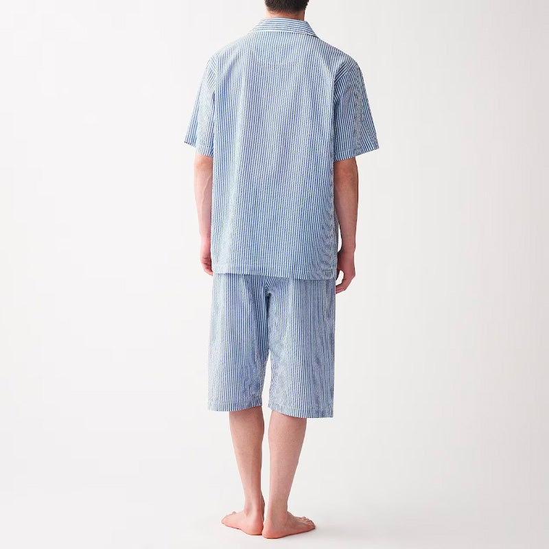 【🔥Hot Sale】100% Cotton Bubble Weave Short-Sleeve Top and Mid-Length Pants Sleepwear Set