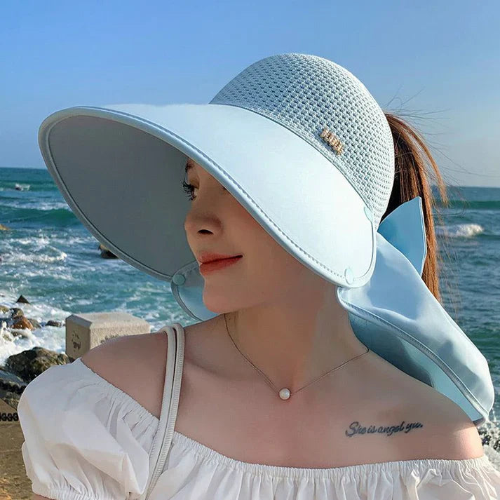 【🔥Hot Sale】👒Large-brim Hollow Sunscreen Hat with Removable Neck Shawl😍