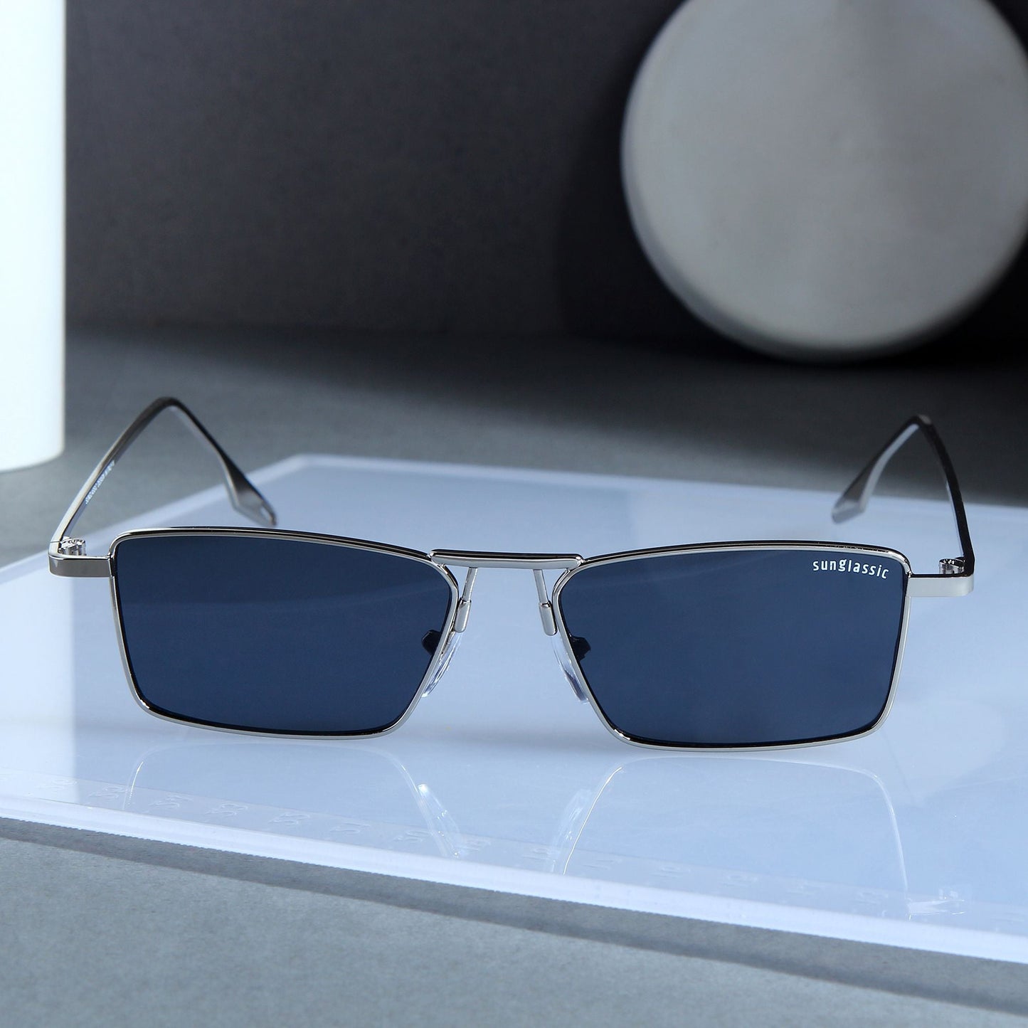 🔥Hot Sale | Rebel Silver Black Rectangle Sunglasses