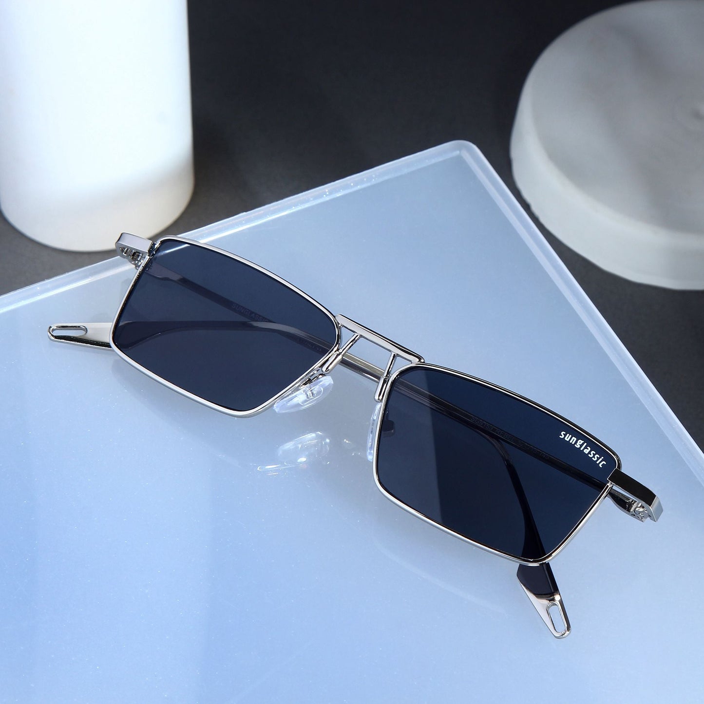🔥Hot Sale | Rebel Silver Black Rectangle Sunglasses