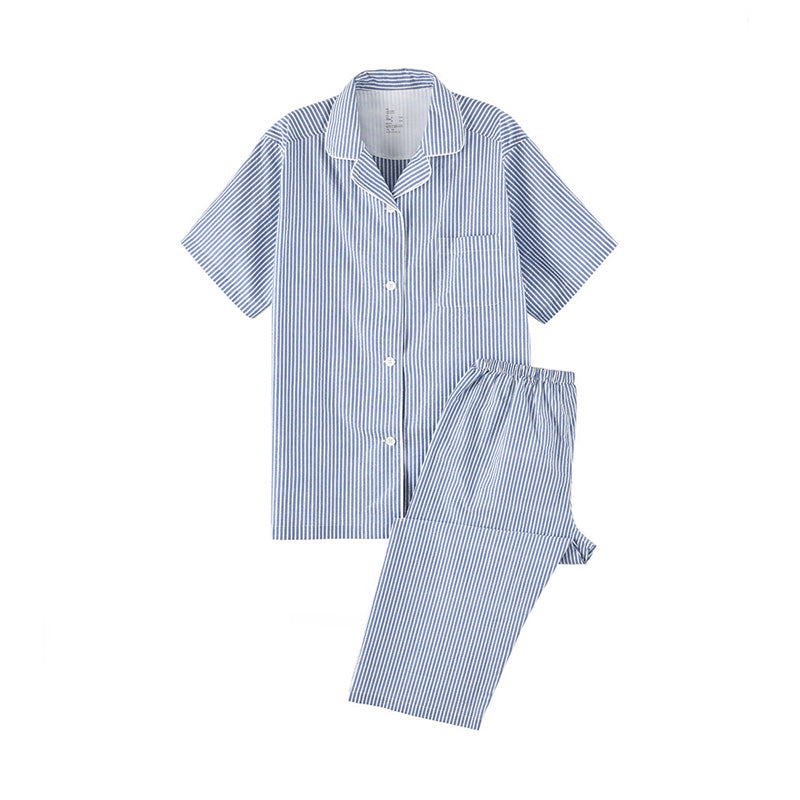 【🔥Hot Sale】100% Cotton Bubble Weave Short-Sleeve Top and Mid-Length Pants Sleepwear Set