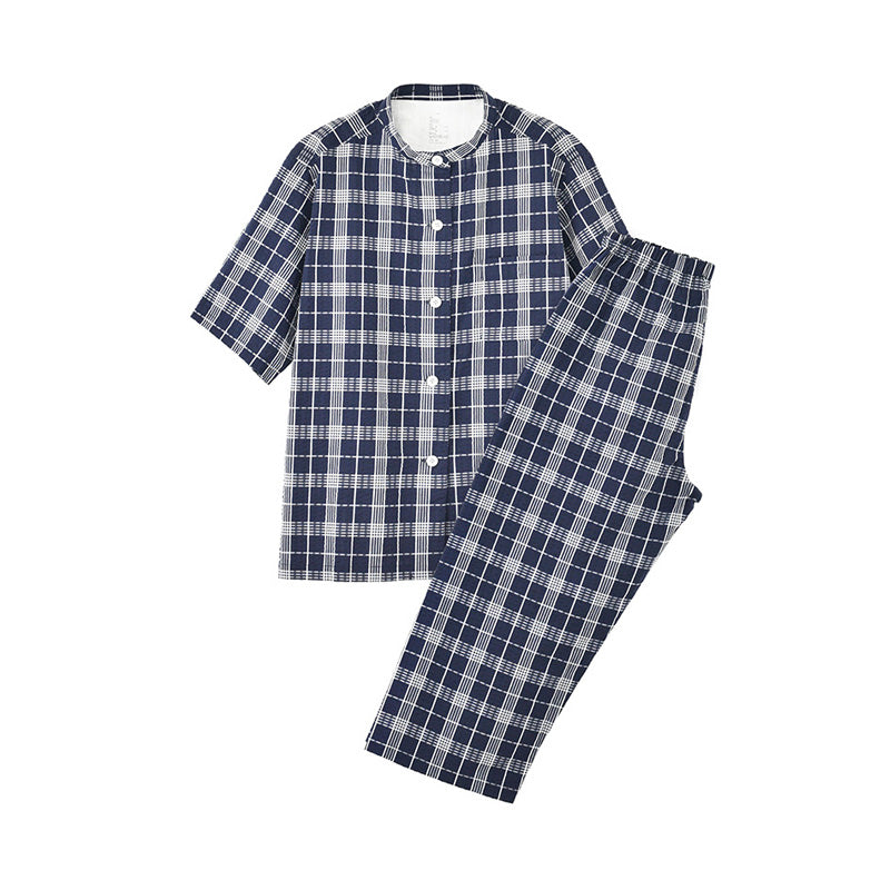 【🔥Hot Sale】100% Cotton Bubble Weave Short-Sleeve Top and Mid-Length Pants Sleepwear Set