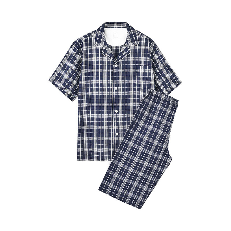 【🔥Hot Sale】100% Cotton Bubble Weave Short-Sleeve Top and Mid-Length Pants Sleepwear Set