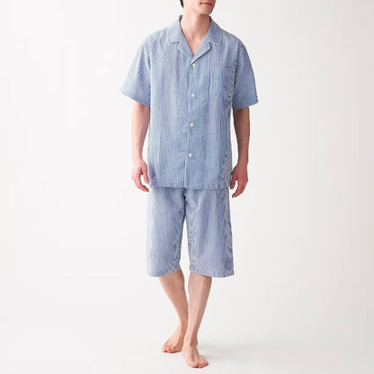 【🔥Hot Sale】100% Cotton Bubble Weave Short-Sleeve Top and Mid-Length Pants Sleepwear Set