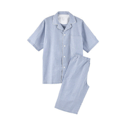 【🔥Hot Sale】100% Cotton Bubble Weave Short-Sleeve Top and Mid-Length Pants Sleepwear Set