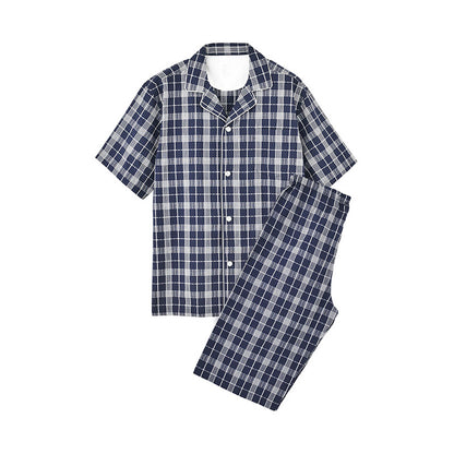 【🔥Hot Sale】100% Cotton Bubble Weave Short-Sleeve Top and Mid-Length Pants Sleepwear Set